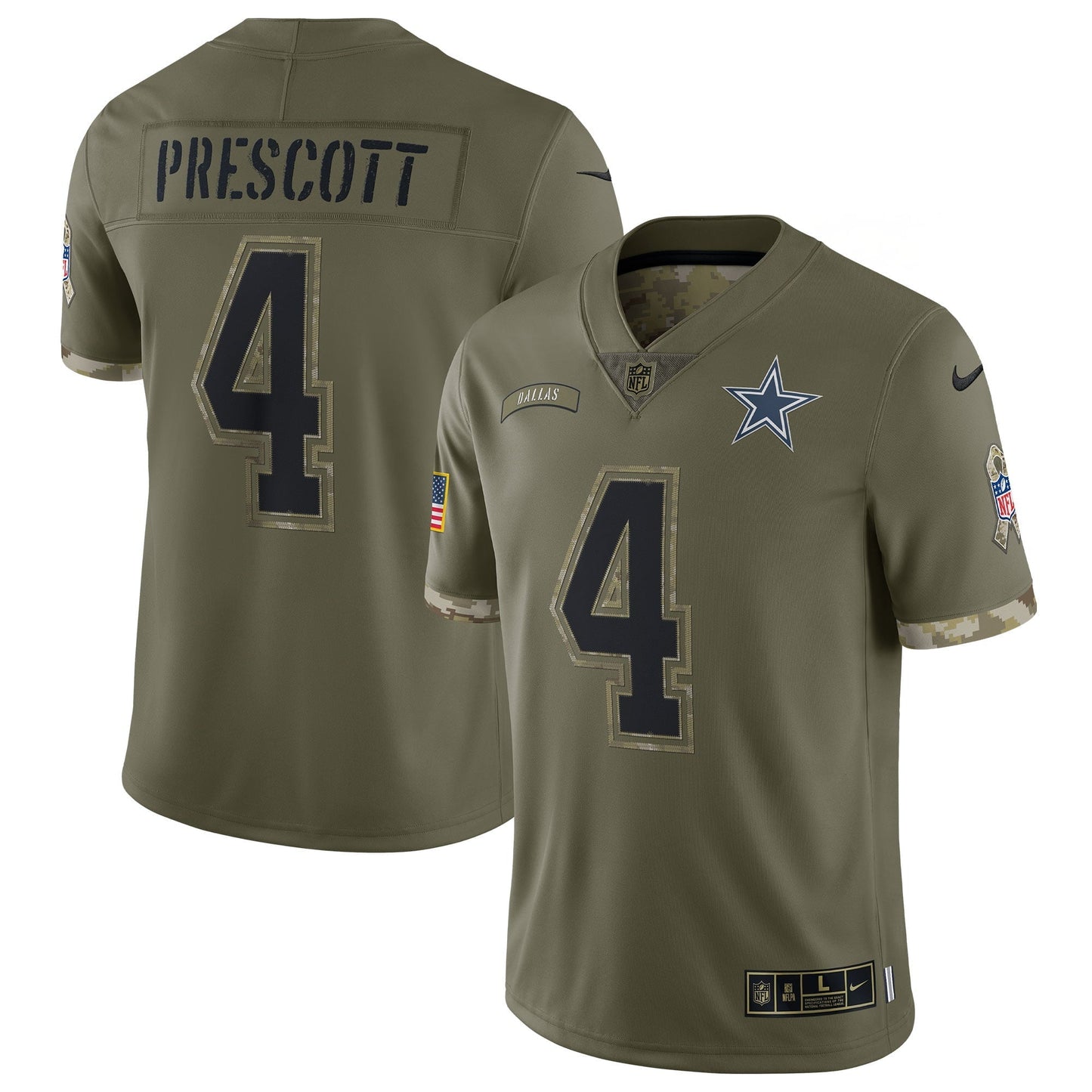 Youth Nike Dak Prescott Olive Dallas Cowboys 2022 Salute To Service Player Limited Jersey
