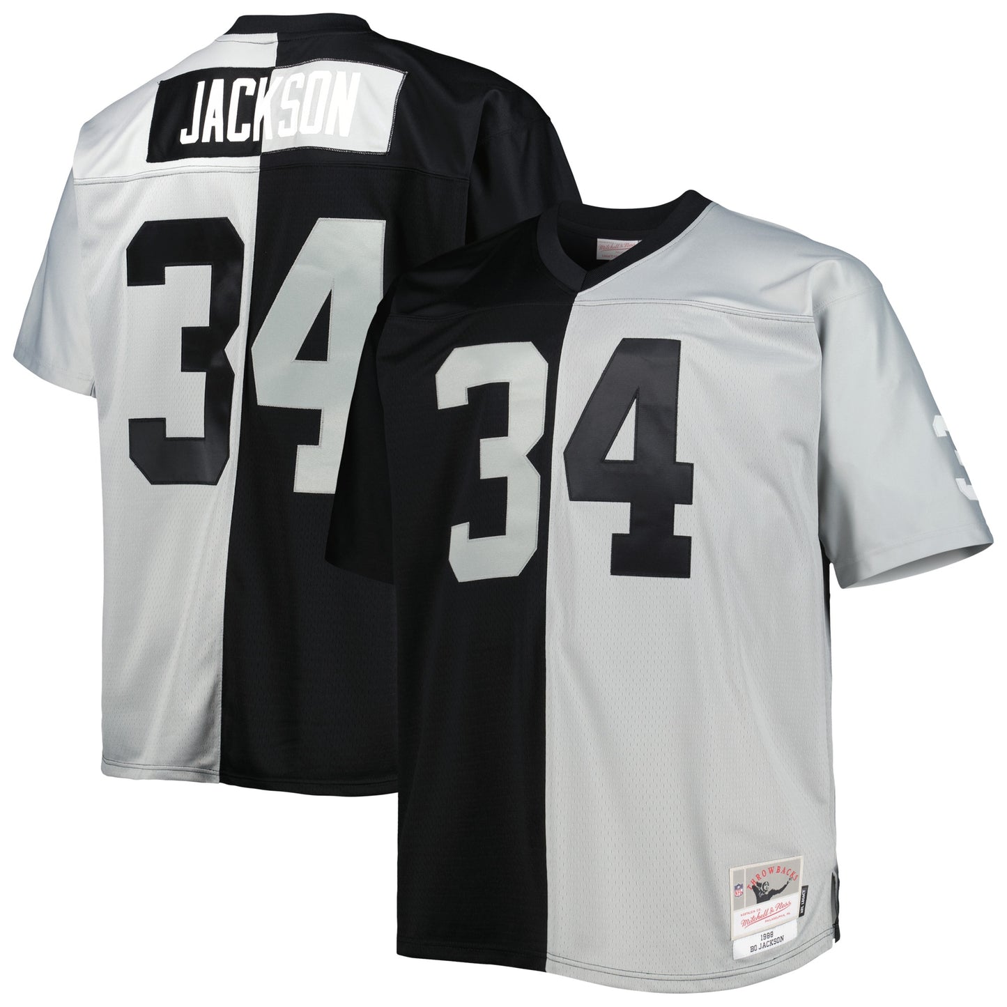 Bo Jackson Las Vegas Raiders Mitchell & Ness Big & Tall Split Legacy Retired Player Replica Jersey - Black/Silver