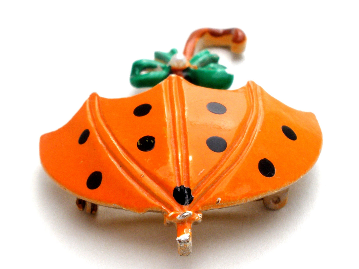 Orange Polka Dot Umbrella Brooch Pin Vintage