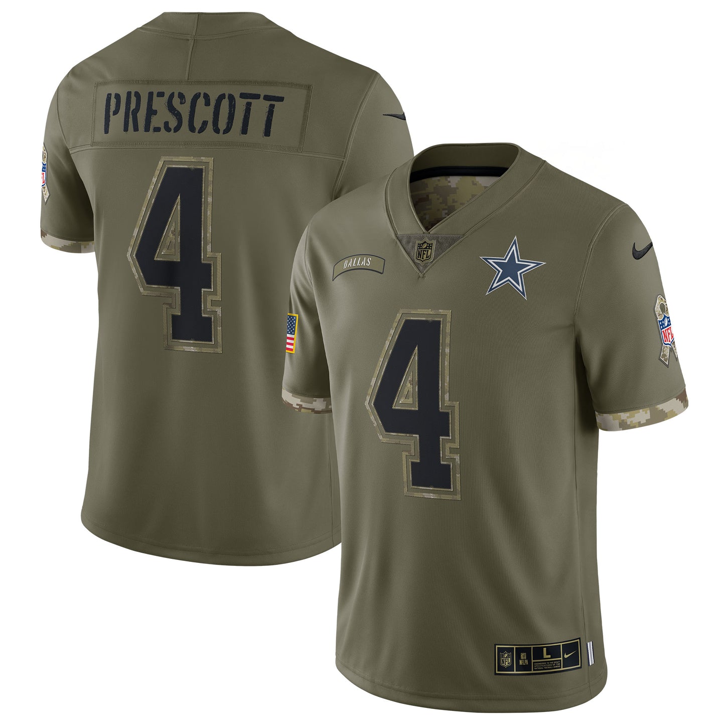 Dak Prescott Dallas Cowboys Nike Youth 2022 Salute To Service Player Limited Jersey - Olive